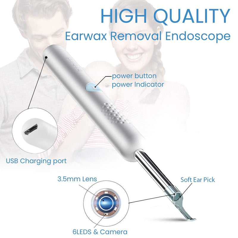 [Australia] - Ear Wax Removal, Ear Cleaning Kit with 1080P HD Endoscope Otoscope, Earwax Remover, Earwax Removal Tools with Led Lights, WiFi Connected, Suit for iPhone, iPad, Android Smart Phones or Tablets (white) White 