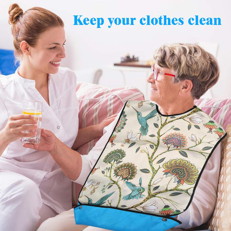 [Australia] - Adult Bib, Waterproof Washable Mealtime Clothes Protector Elegent Aid Apron with Crumb Catcher Women Eating 