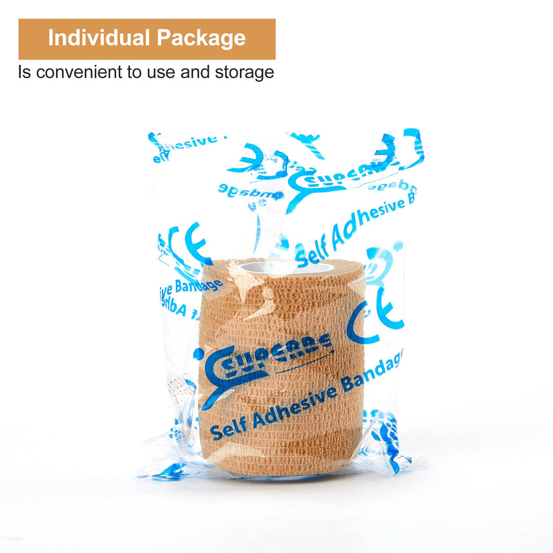 [Australia] - Cohesive Bandages 5cm x 4.5m, 12 Pack of Self Adhesive Bandage Tape Vet Wrap for First Aid, Sports Protection and Wrist, Ankle Sprains & Swelling Beige 