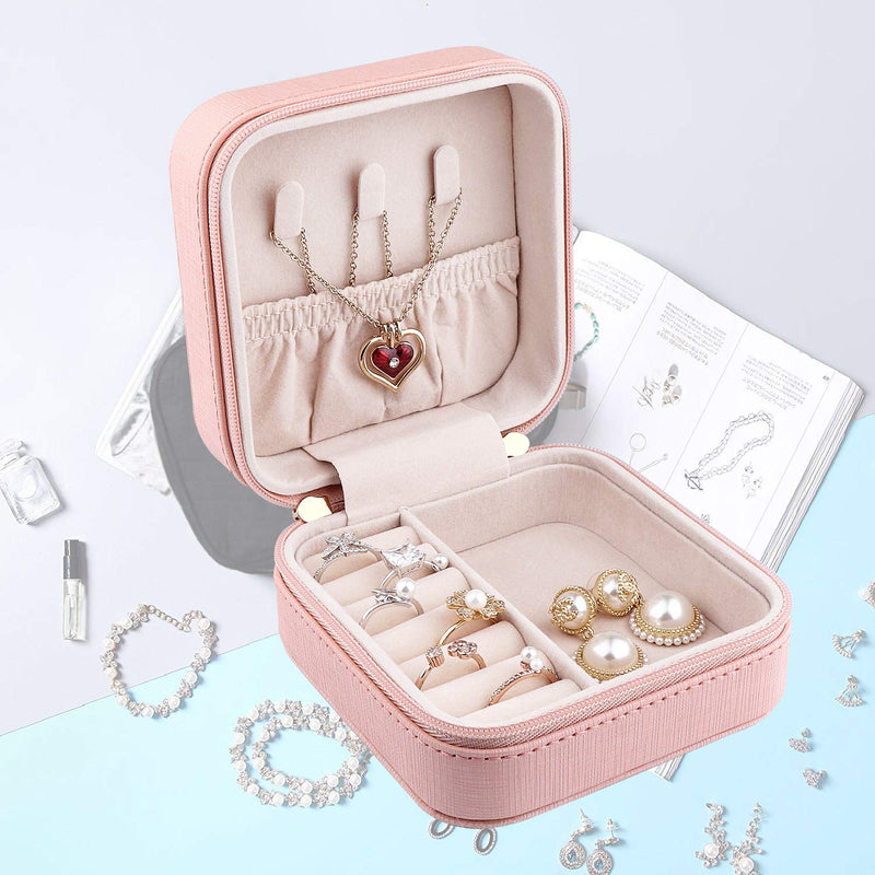 [Australia] - JIDUO Duomiila Small Jewelry Box, Travel Mini Organizer Portable Display Storage Case for Rings Earrings Necklace,Gifts for Girls Women (Pink-1) Pink-1 