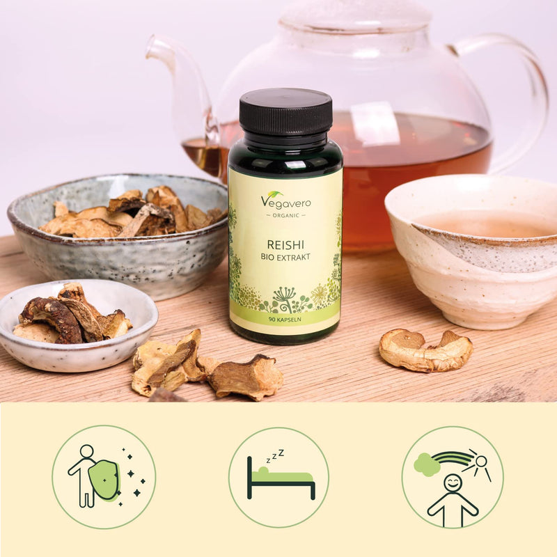[Australia] - Organic Reishi Extract Vegavero� | 8400mg (14:1) Ganoderma Lucidum | with Polysaccharides & Beta Glucans | Mushroom Extract Powder | 90 Capsules | Vegan 