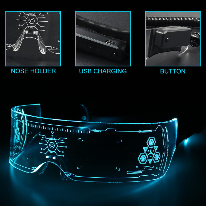 [Australia] - Led Light Up Glasses for Adult with Rechargeable 11 Modes Color Change and Flash Luminous Glasses Perfect for Parties, Mardi Gras, Cosplay Events,Club 