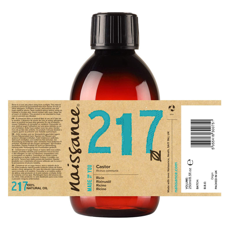 [Australia] - Naissance Cold Pressed Castor Oil (no. 217) 250ml - 100% Pure For Eyelashes, Hair, Eyebrows, Beard Growth - Moisturiser For Nails and Skin – Base Oil for Massage - Vegan, Hexane Free, No GMO 250 ml (Pack of 1) without 5 Precision Wands 