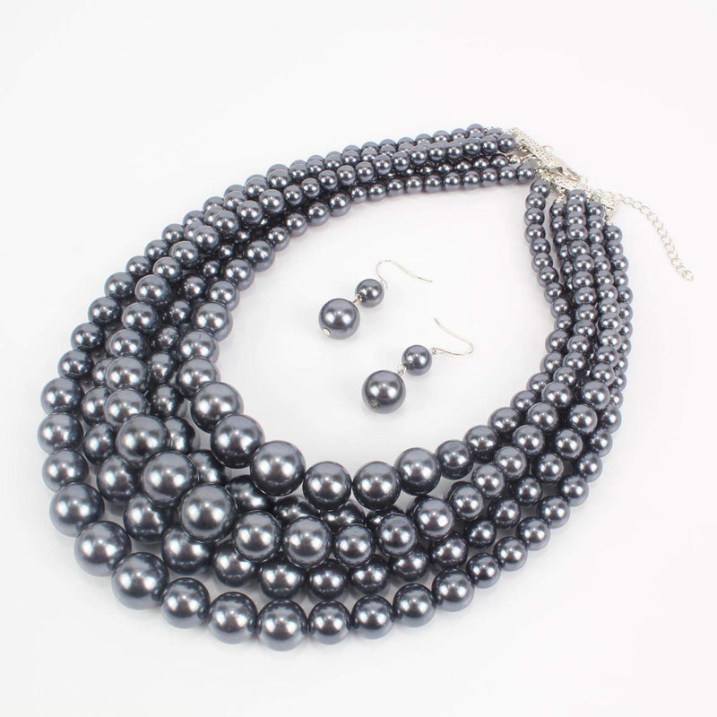 [Australia] - KOSMOS-LI Multi Layer Pearl Strand Costume Jewelry Sets Grey 