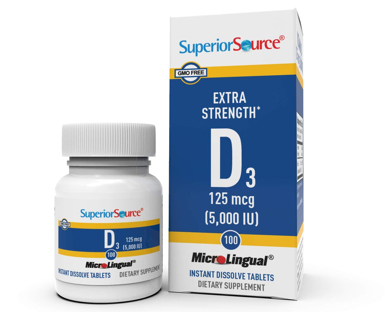 [Australia] - Superior Source Vitamin D3 5000 IU, Under The Tongue Quick Dissolve Sublingual Tablets, 100 Count, Promotes Strong Bones and Teeth, Immune Support, Non-GMO Vitamin D 125mcg (5,000 IU) 