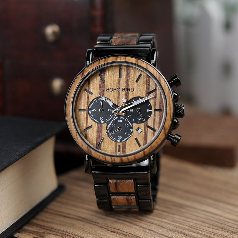[Australia] - BOBO BIRD Mens Personalized Engraved Wooden Watches, Stylish Wood & Stainless Steel Combined Quartz Casual Wristwatches for Men Family Friends Customized Watch A-For Boyfriend 