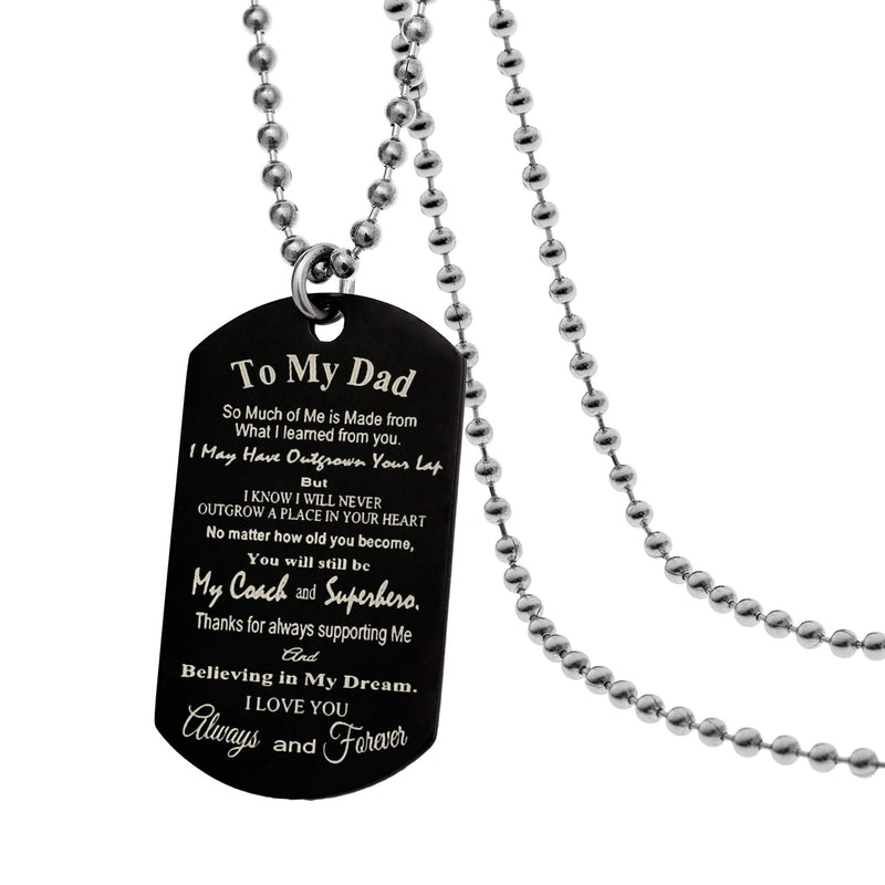 [Australia] - Personalized Photo/Text Message Engraved Superhero Coach Dad Dog Tag Military Pendant Love Note to Father fr Son/Daughter Keychain/Necklace Made In USA Black: Pre-engraved Text Necklace 