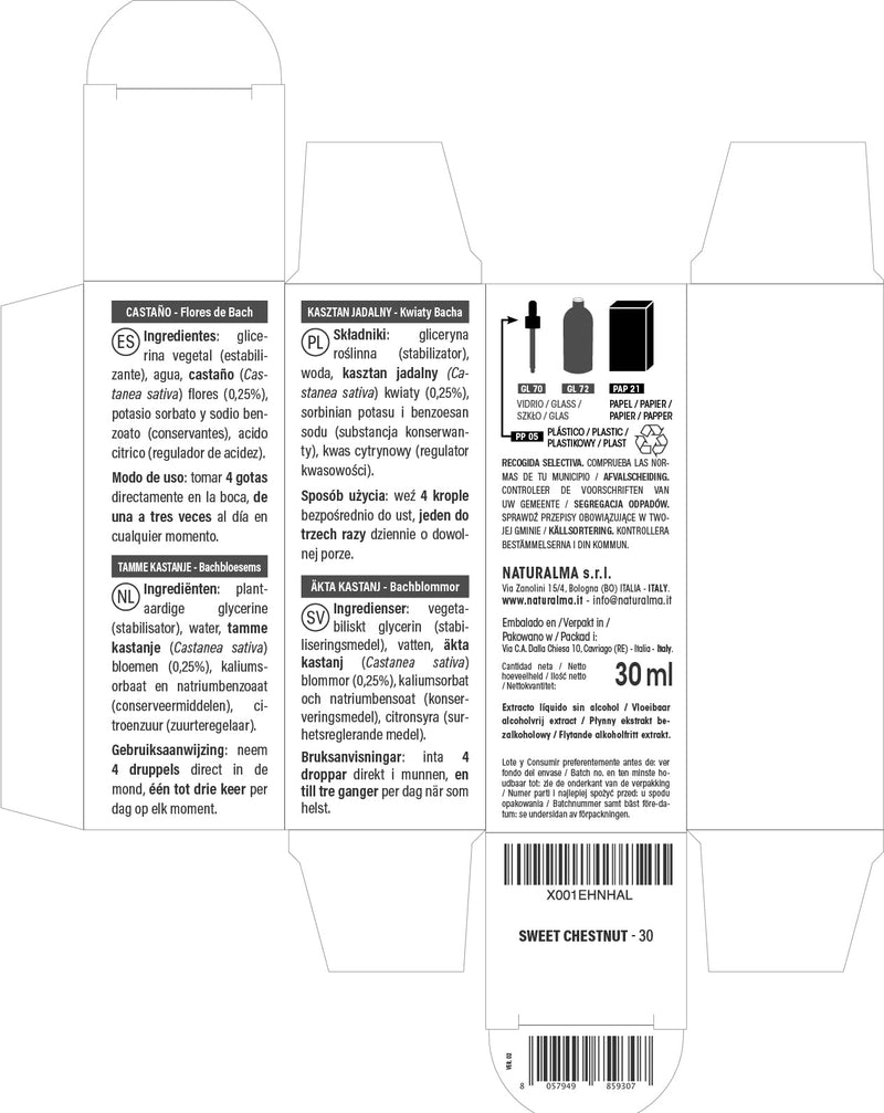 [Australia] - Sweet Chestnut (Castanea Sativa) Naturalma Bach Flowers | No. 30 | Drops 30 ml | Alcohol-Free Liquid Extract | Flower essences | Vegan and Without Alcohol 