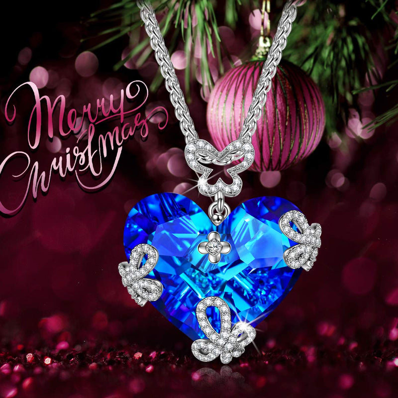 [Australia] - LADY COLOUR Jewelry Gifts for Mom, Necklace for Women, Marry in Blue Butterfly Heart Necklace with Swarovski Crystal, Hypoallergenic Jewelry, Christmas Birthday Gifts for Her Necklace for girls 