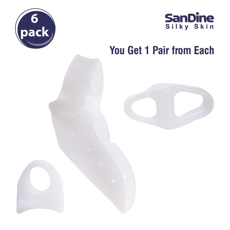 [Australia] - 6-Pack Silicone Toe Separators - Big Toe Spacer - Bunion Corrector - Hammer Toe Straightener - Shoe Friction Protector - Bunion Splints Support Spreaders - Cushion Pads & Toe Spacer Set by Sandine 3 Pair (Pack of 1) 