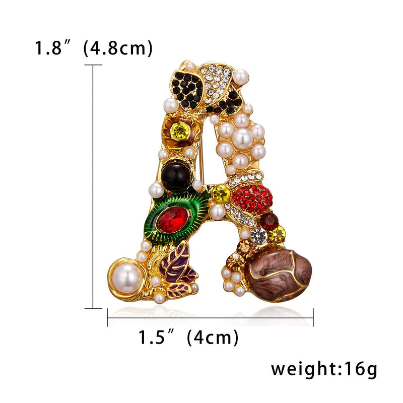 [Australia] - RINHOO Crystal Pearl Initial Brooch Gold Plated Enamel Colorful Letter Alphabet Breastpin Pin Jewelry for Gifts a 