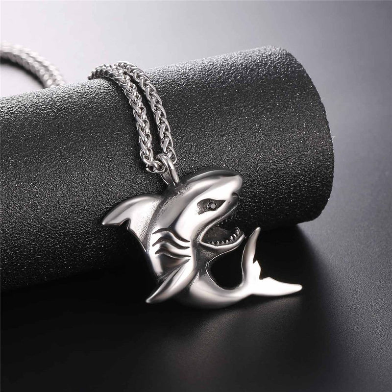 [Australia] - U7 Shark/Fish/Dolphin Pendant Animal Jewelry Men Boys Necklace with Stainless Steel/Gold/Black Gun Plated/925 Sterling Silver Chain 01.(Hot!!!)Shark Stainless Color 