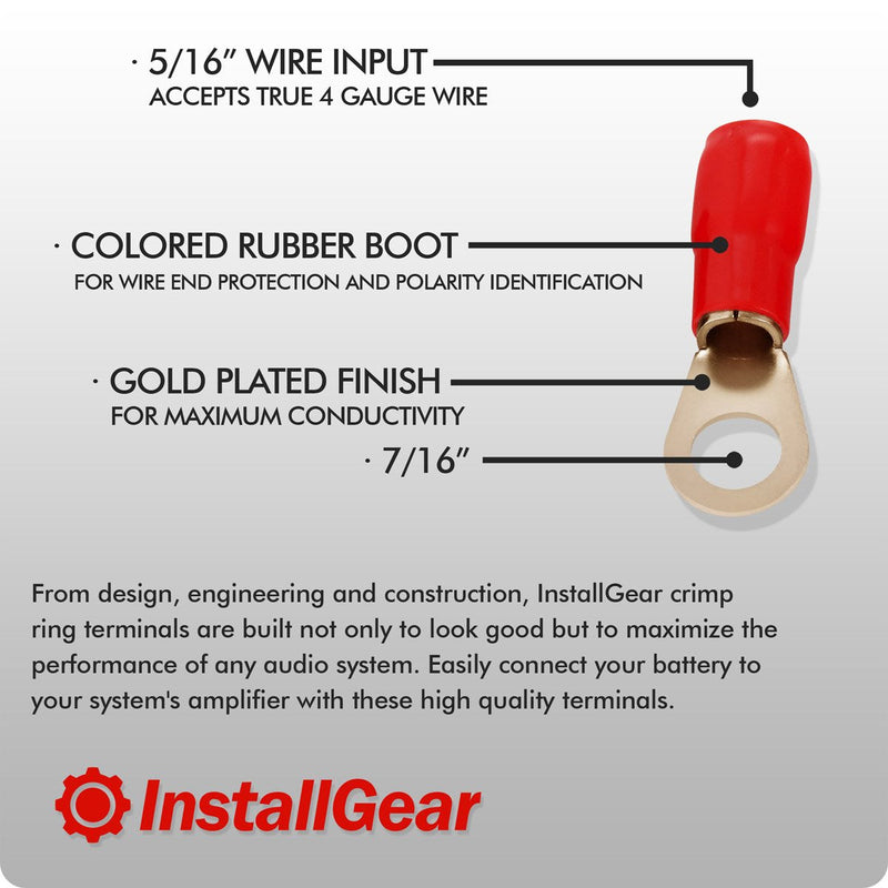 [Australia] - InstallGear 4 Gauge AWG Crimp Ring Terminals Connectors - 20-Pack (10 Positive, 10 Negative) 