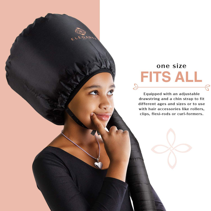 [Australia] - Eleganty Soft Bonnet Hood Hairdryer Attachment with Headband that Reduces Heat Around Ears and Neck to Enjoy Long Sessions - Used for Hair Styling, Deep Conditioning and Hair Drying (Black) Black 