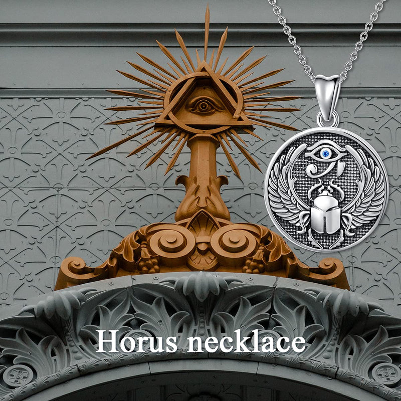 [Australia] - PELOVNY Eye of Horus Necklace Scarab Pendant Sterling Silver Eye of Providence Horus Eye Ancient Egyptian Protection Amulet All-Seeing-Eye Necklace 