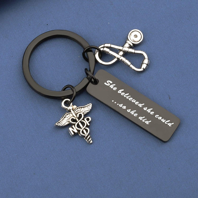 [Australia] - Nurse Practitioner Gift She Believed She Could So She Did Keychain NP Jewelry Nurse Keychain She Believed NP black 