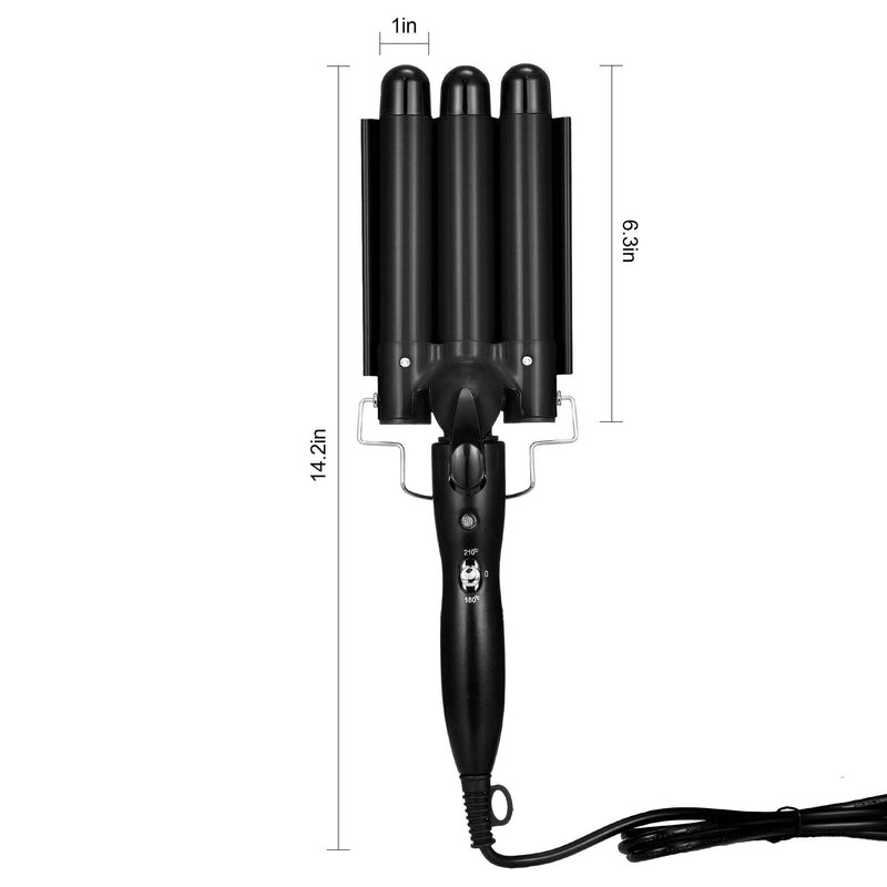 [Australia] - 3 Barrel Curling Iron Wand Hair Waver Iron Ceramic Tourmaline Hair Crimper with 4 Pieces Hair Clips and Heat Resistant Glove, Curling Waver Iron Heating Styling Tools (Black) Black 
