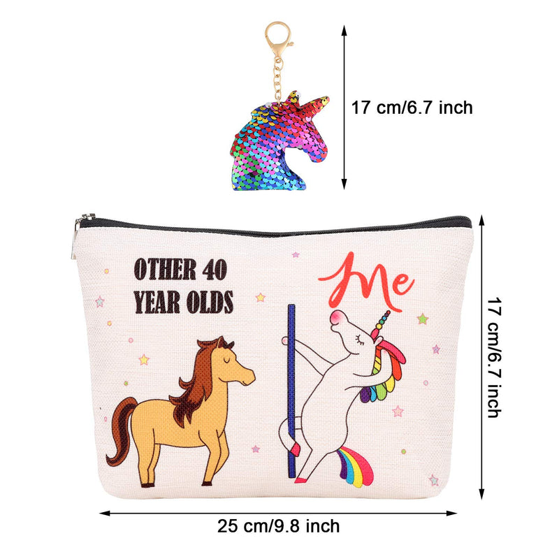 [Australia] - Birthday Cosmetic Bag Birthday Makeup Bag and Unicorn Flip Sequin Keychain for Women, Mom, Wife, Friend, Sister, Her, Colleague, Coworker (40th Print) 40th Print 