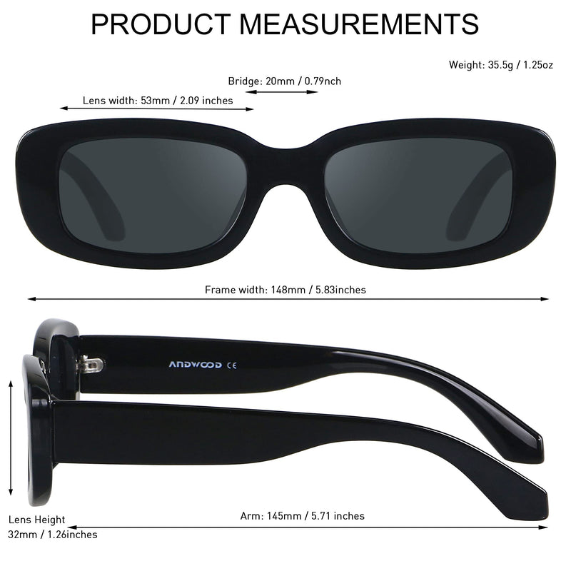 [Australia] - Rectangle Sunglasses for Women Square Frames Trendy Retro Vintage 90s UV 400 Protection Sun Glasses 2 Pack (2pack)black+black 