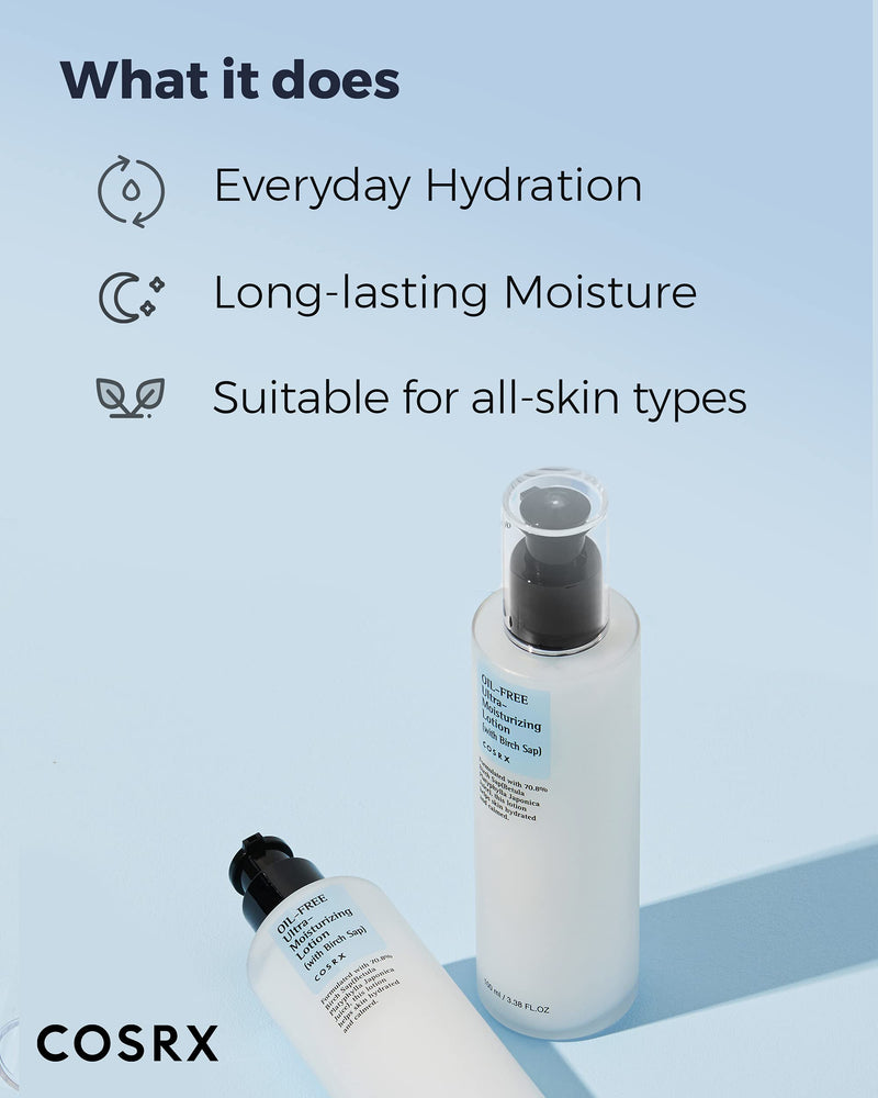 [Australia] - COSRX Oil-Free Ultra-Moisturizing Lotion with Birch Sap, 3.38 fl.oz / 100ml | Daily Moisturizer | Korean Skin Care, Vegan, Cruelty Free, Paraben Free 