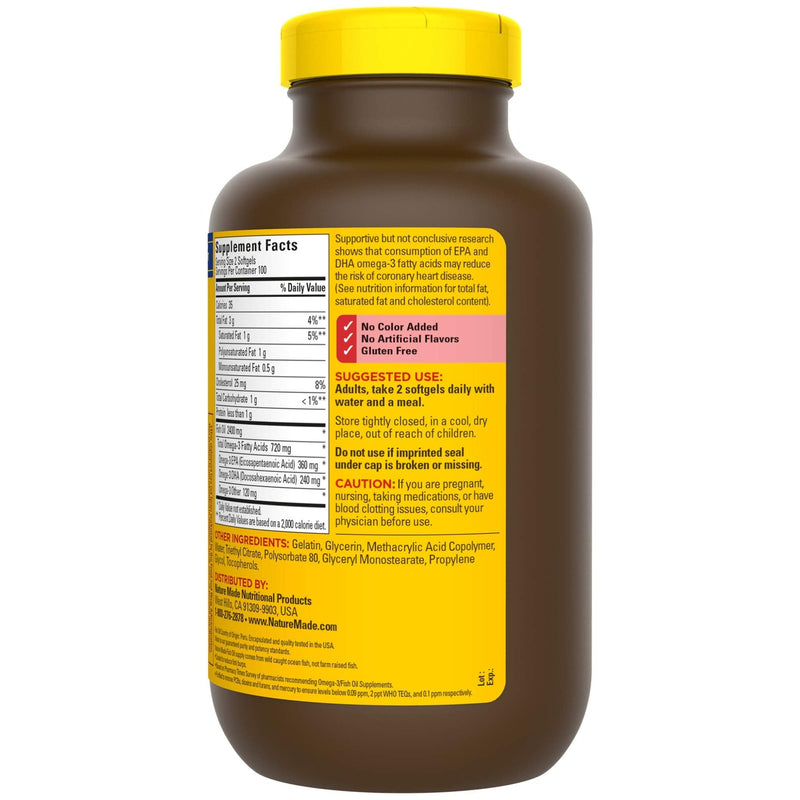 [Australia] - Nature Made Burp-Less Fish Oil 1200 mg, 200 Softgels, Fish Oil Omega 3 Supplement For Heart Health 200 Count (Pack of 1) 