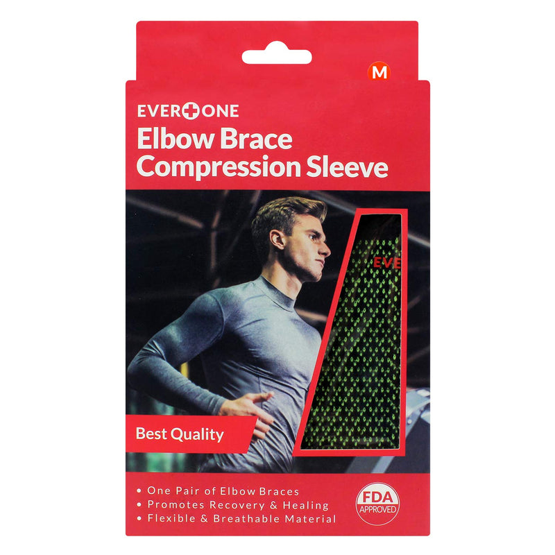 [Australia] - EverOne Elbow Brace Compression Support Sleeve For Golf Elbow Treatment, Injury Prevention, Healing and Recovery, Unisex, 1 Pair (2 pcs), Medium 