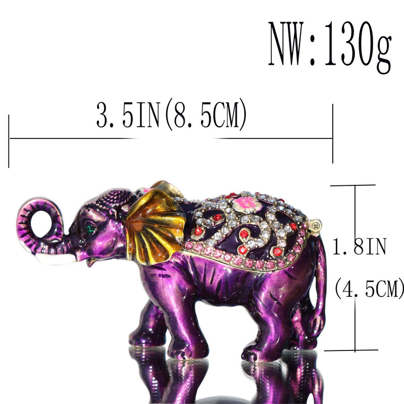 [Australia] - Waltz&F Purple elephant Hinged Trinket Box Bejeweled Hand-painted Ring Holder Animal Figurine Collectible 