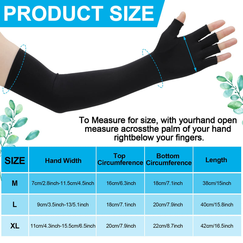 [Australia] - 2 Pairs Copper Long Gloves Carpal Tunnel Gloves Open Compression Long Fit Gloves for Women Men Support Hands Basic Style Large 