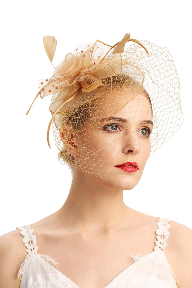 [Australia] - Fascinators Hats 20s 50s Hat Pillbox Hat Cocktail Tea Party Headwear with Veil for Girls and Women D-gold 