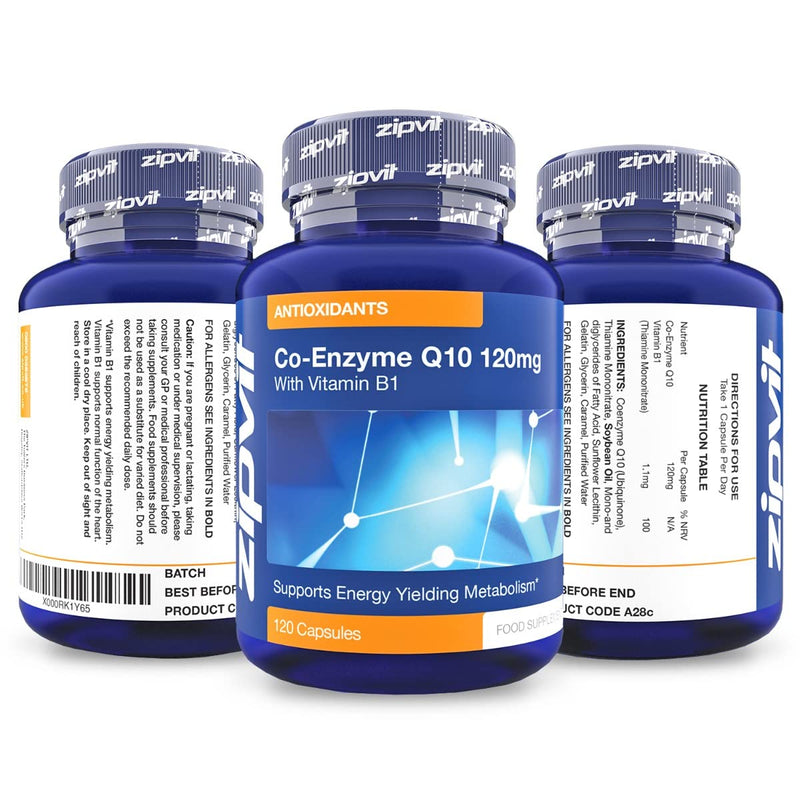 [Australia] - Co-Enzyme Q10 120mg with Added Vitamin B1, 120 Capsules. 4 Months Supply. Supports Normal Heart Function and Energy Production. 