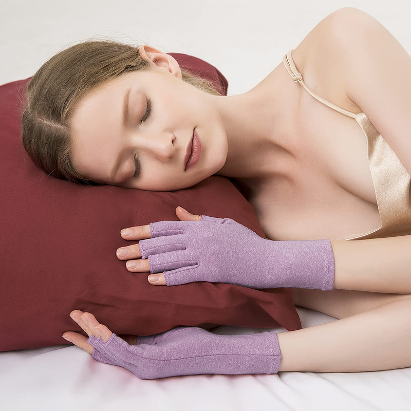 [Australia] - 2 Pairs Arthritis Compression Gloves for Relieve Rheumatoid Arthritis, Osteoarthritis, Carpal Tunnel, Joint Pain, Open Fingerless Gloves, Fit for Women and Men to Daily Work and Computer Typing (Purple, Medium) Purple 