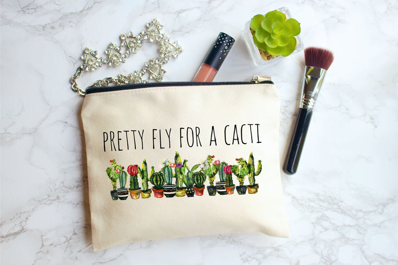 [Australia] - Pretty Fly For A Cacti Makeup Bag, Cactus Gift For Women, Cactus Gift, Succulent Plant Gift, Canvas Bag 