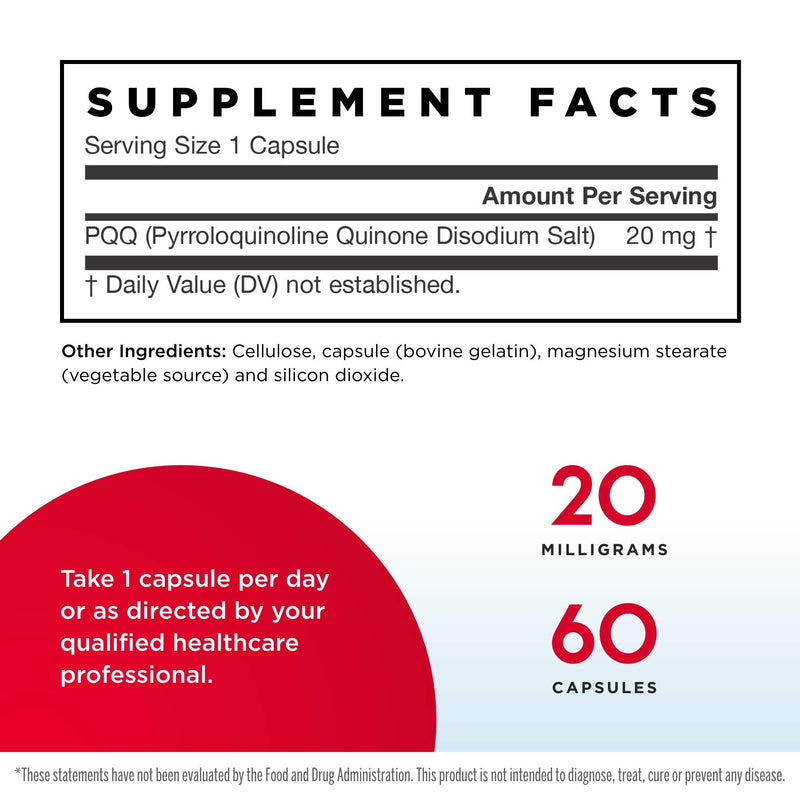 [Australia] - Jarrow Formulas PQQ 20 mg - 60 Capsules - Promotes Mitochondrial Biogenesis - Supports Heart & Brain Health - 60 Servings 60 Count (Pack of 1) 