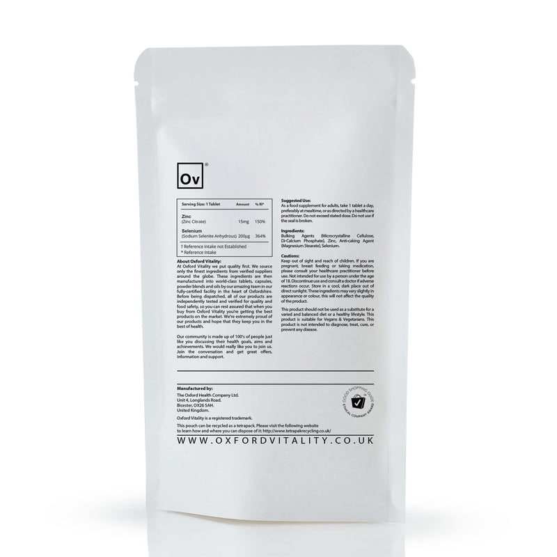 [Australia] - Selenium 200mcg and Zinc 15mg Supplement | Hair Skin and Nails Support | by Oxford Vitality 500 Count (Pack of 1) 