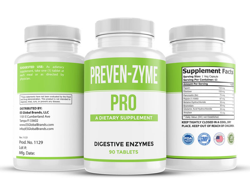 [Australia] - Prevenzyme Pro Digestive Enzyme Supplement (90 Tabs) Manufactured by Legere Pharmaceuticals for ES Global Supports Healthy Digestion, Relieves Gas & Bloating with Pepsin Pancreatin Papain Bromelain 