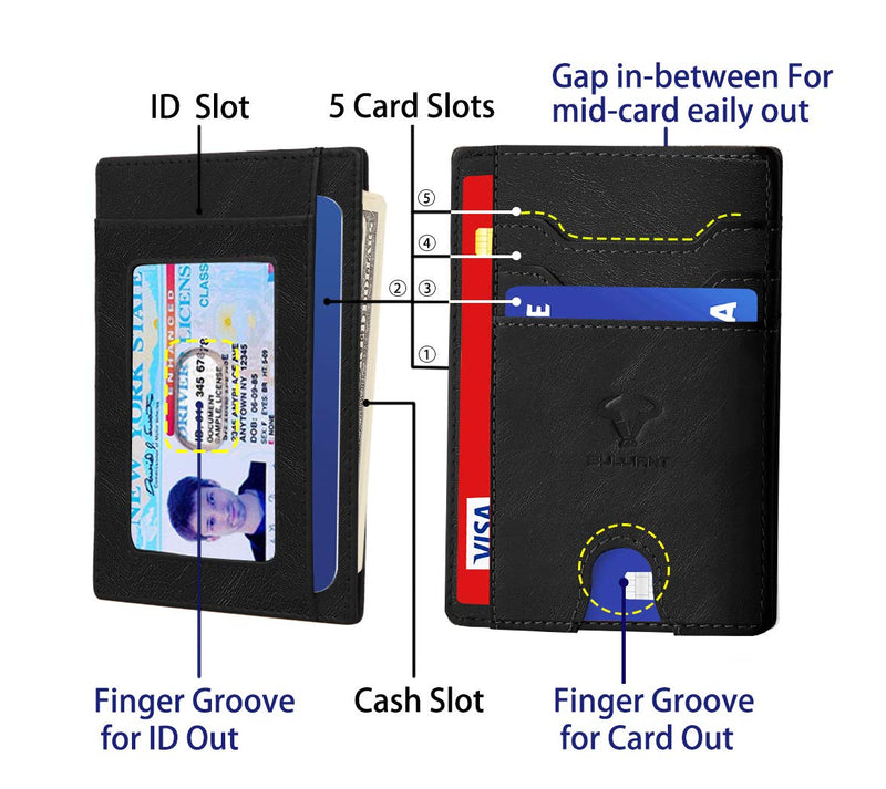 [Australia] - Slim Wallet,BULLIANT Skinny Minimal Thin Front Pocket Wallet Card Holder For Men 7Cards 3.15"x4.5",Gift-Boxed Leather1 Black1397 