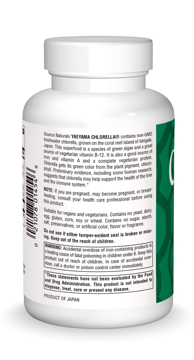 [Australia] - Source Naturals Yaeyama Chlorella 200mg Algae Superfood Nutritional Supplement Source Of B-12, Iron, Protein & Vitamin A - 600 Tablets 