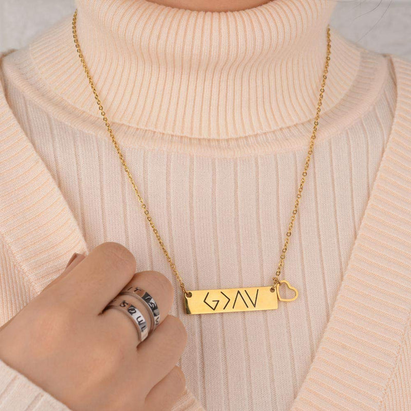 [Australia] - SUNSH God is Greater Than The Highs and Lows Pendant Necklaces for Women Girls Coordinates Specific Bar Necklace Religious Gift Jewelry Gold GOD Golden Necklaces 