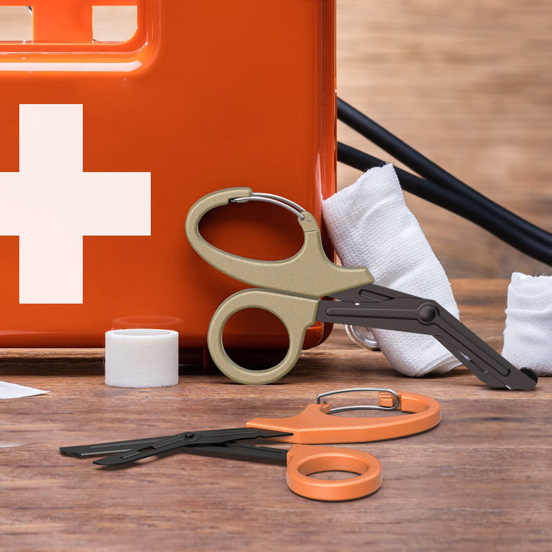 [Australia] - MOVOCA 2 Packs Medical Scissors with Carabiner - 7.5" Bandage Scissors Trauma Shears, Fluoride Coated Non-stick Blades Stainless Steel EMT Shears for Doctor, Nurses, Nursing Students, EMT, EMS Brownish Gray/Orange 