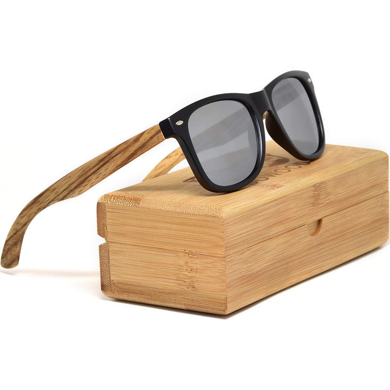 [Australia] - Sunglasses for Men and Women with Zebra Wooden Legs and Polarised Lenses GOWOOD Silver Mirrored 