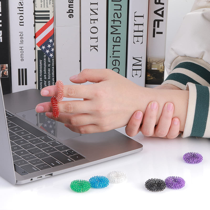 [Australia] - 8 Pieces Acupressure Rings-Spiky Sensory Finger Rings Acupuncture Rings Fidget for Silent Stress Reducer and Massager Improves Blood Circulation 8 Pcs 