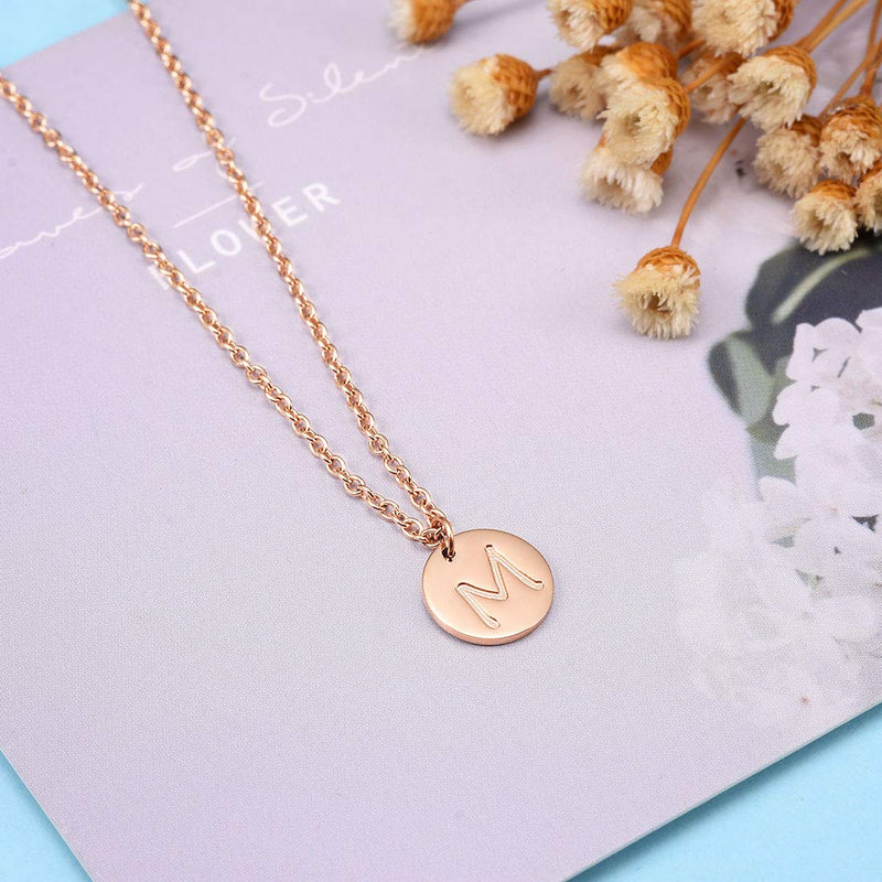 [Australia] - THREE KEYS JEWELRY 10mm 12mm Rose Gold Initial Necklace Tiny Heart Engraved Dainty Alphabet Letter Disc Pendant Small 316L Stainless Steel Initial Necklaces for Women Girls M-10mm 