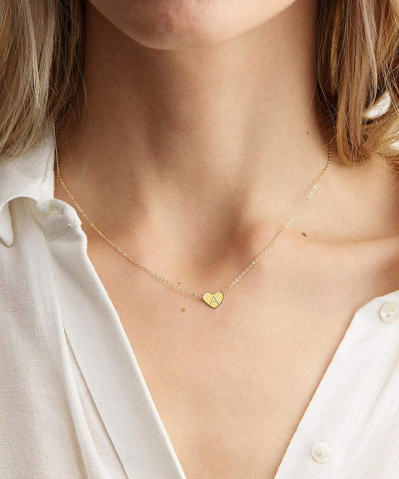 [Australia] - Tiny Gold Initial Necklaces - 14K Gold Filled Letter Heart Necklace, Gift for Women Girls A 