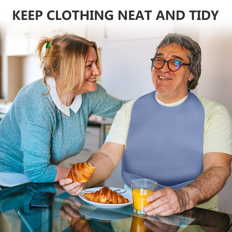 [Australia] - Kinggrand Kitchen Adult Bibs for Men, Women - Washable Silicone Adult Bibs for Elderly with Crumb Catcher (Black, Blue, Gray) 