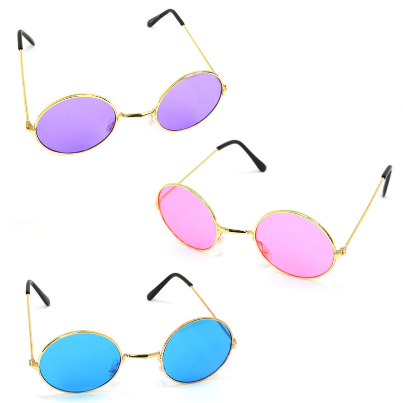 [Australia] - Skeleteen Tinted Round Hippie Glasses – Pink Purple And Blue 60's Style Hipster Circle Sunglasses - 3 Pairs 