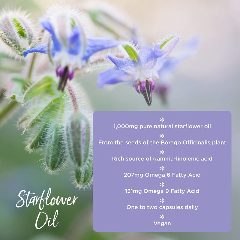 [Australia] - Starflower Oil 1,000mg (90 Capsules) | Healthspan | Richest Source of Gamma-Linolenic Acid (GLA) | Women's Health | 207mg GLA & 131mg Omega 9 Fatty Acids Per Capsule | Vegan 