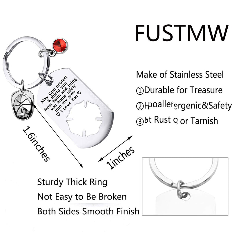 [Australia] - FUSTMW Firefighter Gift Keychain Necklace Matching Set Fireman Jewelry Gift for Firefighter Wife, Girlfriend, Mom, Daughter May God Protect You from Harm Firefighter keychain set 