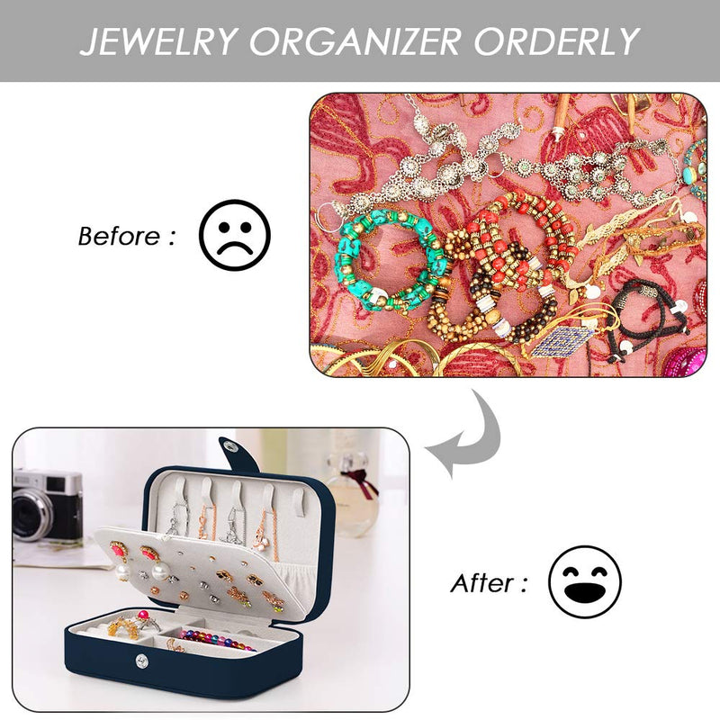 [Australia] - Travel Jewelry Organizer,PU Leather Travel Jewelry Case,Double Layer Small Jewelry Box for Women Girls,Jewelry Organizer Box for Necklace,Ring,Earring (Navy Blue) Navy Blue 