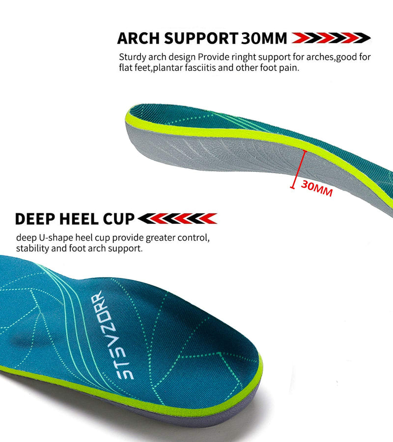 [Australia] - Plantar Fasciitis Arch Support Orthopedic Insoles Relieve Flat Feet Heel Pain Shock Absorption Comfortable Insoles UK-8-27CM--10.63" Green 