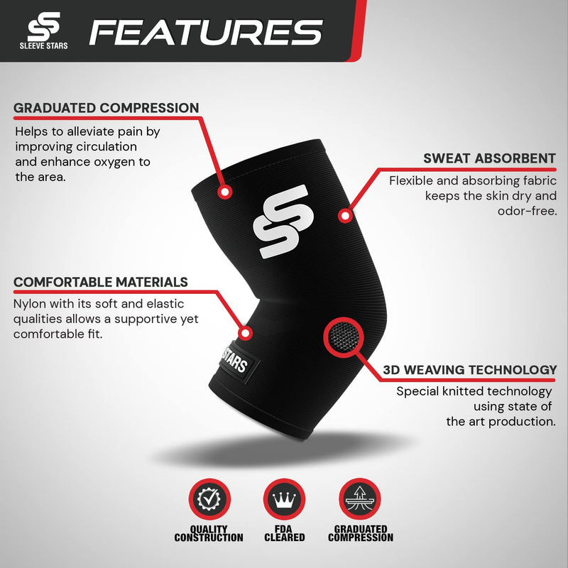 [Australia] - Sleeve Stars Elbow Compression Sleeve for Women & Men, Tennis Elbow Brace for Tendonitis and Tennis Elbow Sleeve for Elbow Pain & Arthritis, Arm Protector Support Wrap for Golf & Other Sports (S-XXL) L: 10"-12" Black 